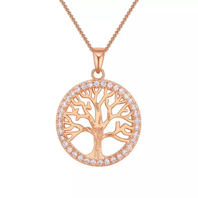 Non Tarnish Jewelry Gold Plated Zircon Tree of Life Necklace Pendant