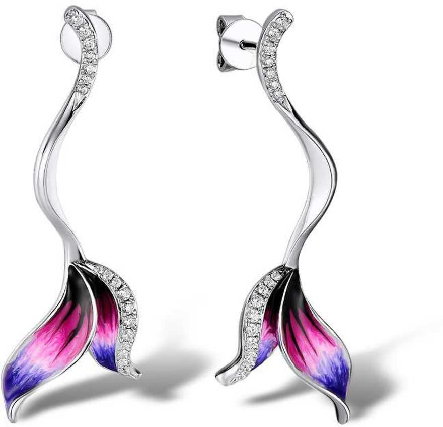 silver long beautiful flower shape earrings Alloy Stud Earring