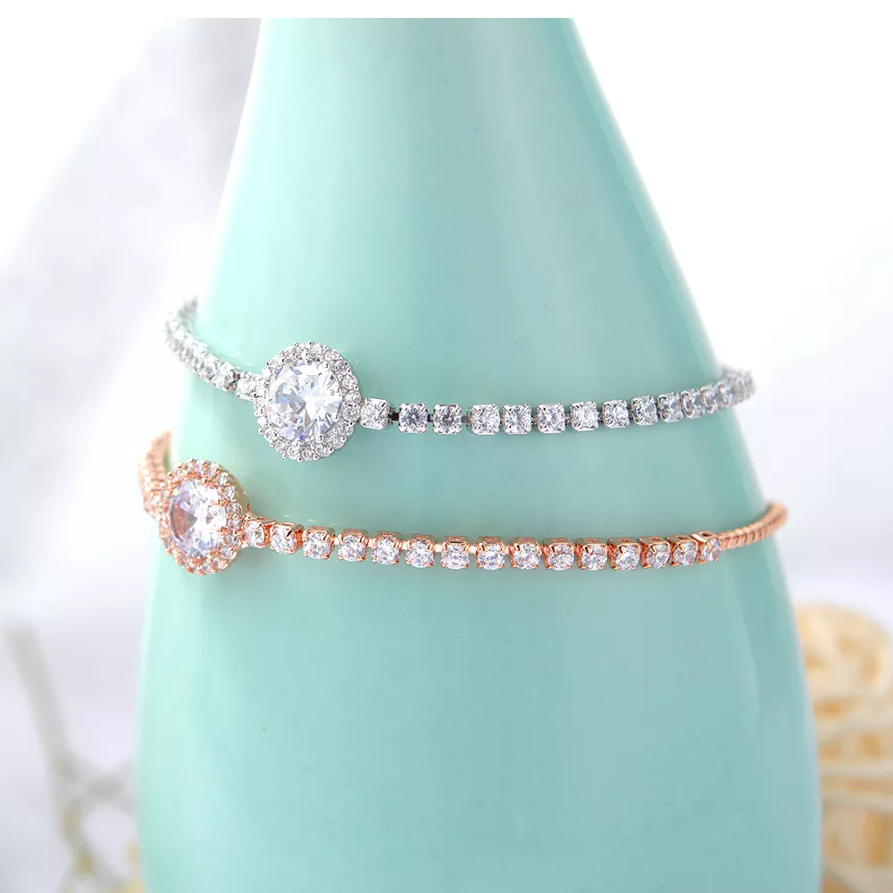 Adjustable 3mm Rose Gold d blue moissanite Diamond Tennis Chain bracelet