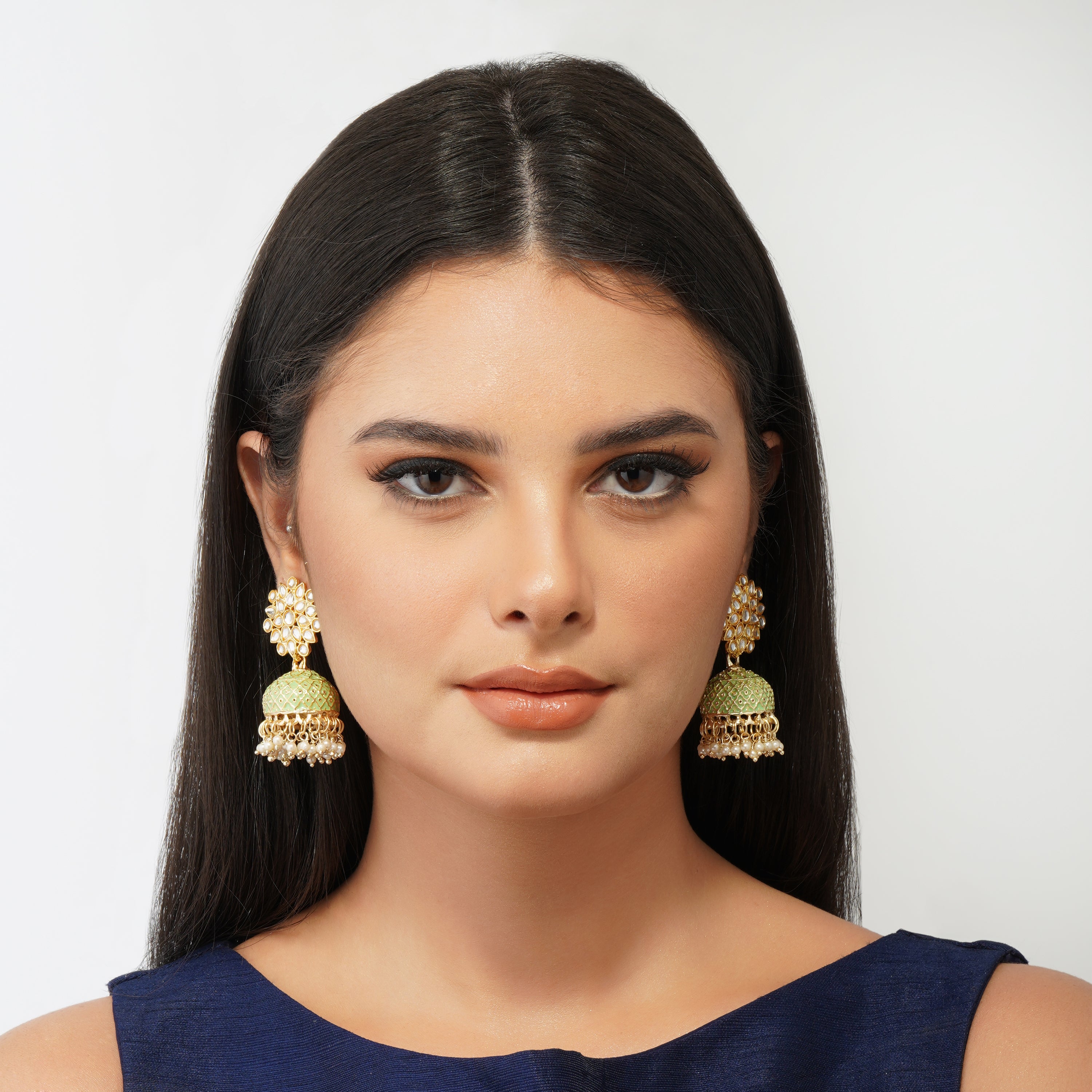 Gold Plated Brass Kundan Stones Earrings