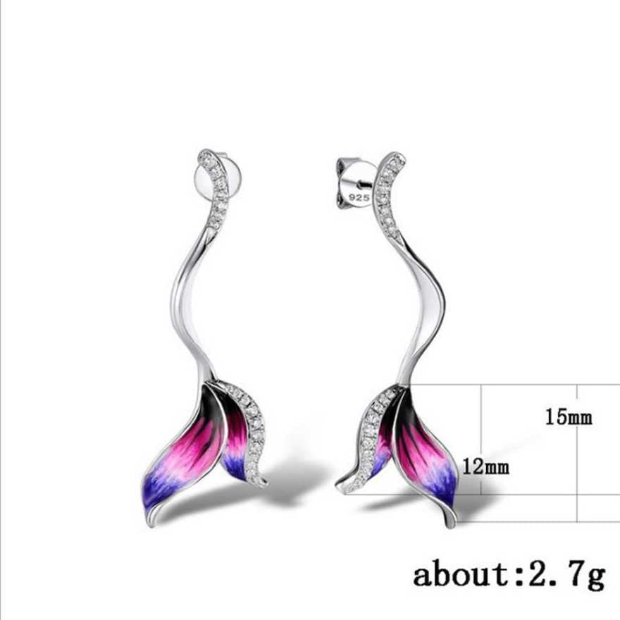 silver long beautiful flower shape earrings Alloy Stud Earring