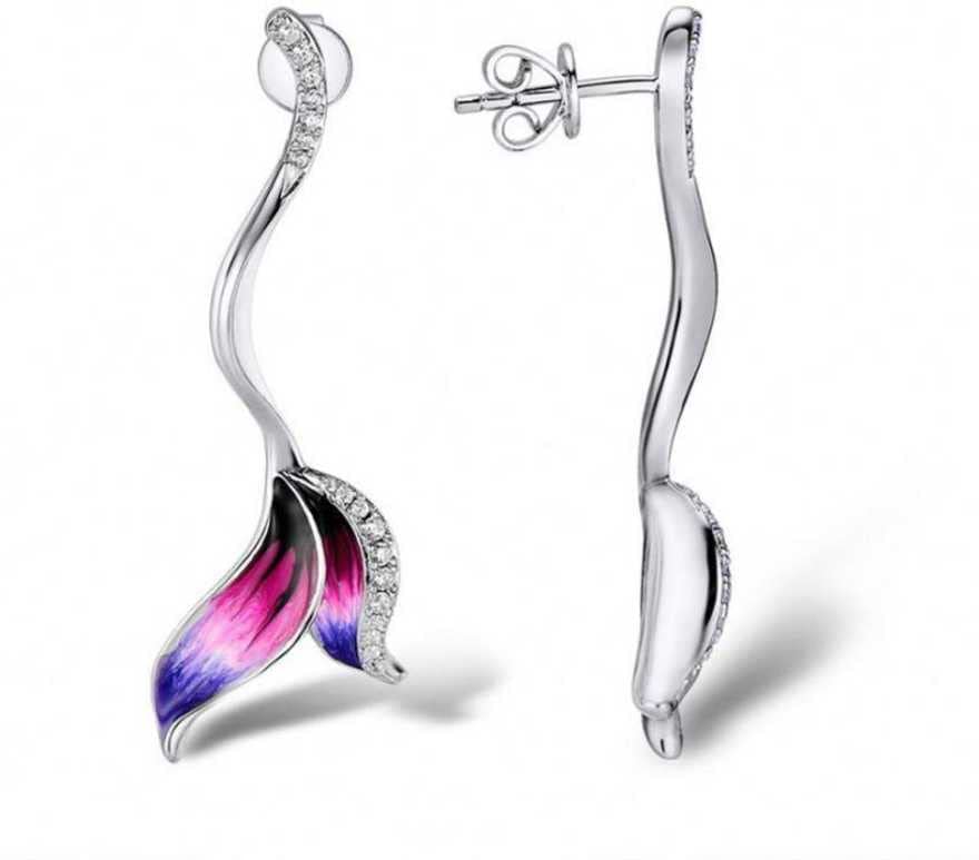 silver long beautiful flower shape earrings Alloy Stud Earring