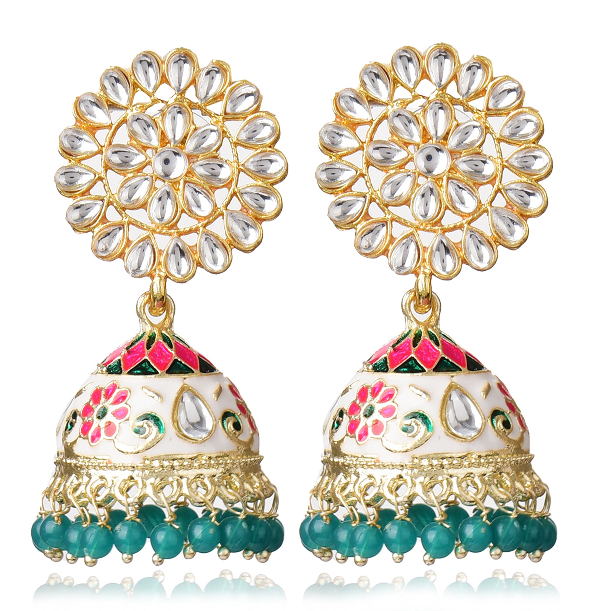 Kundan Meenakari Jhumki Earring for Girls, Light-weight