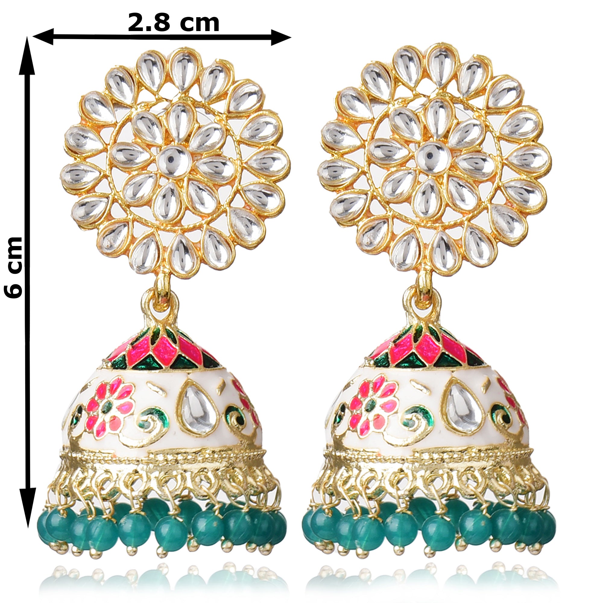 Kundan Meenakari Jhumki Earring for Girls, Light-weight