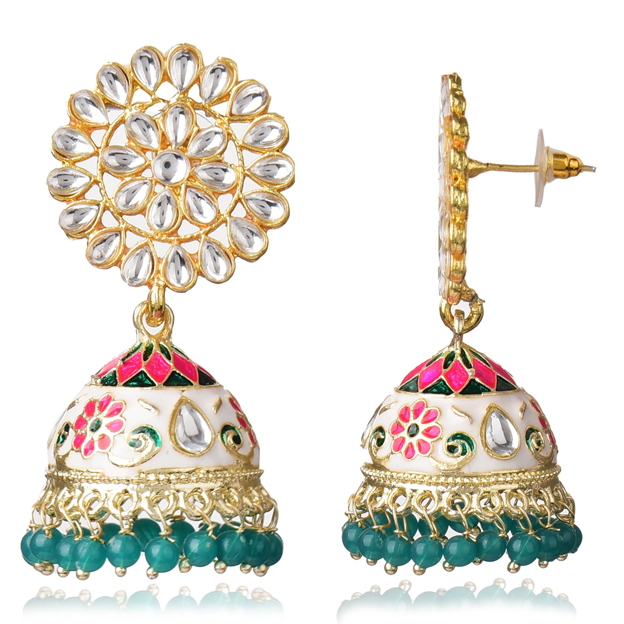 Kundan Meenakari Jhumki Earring for Girls, Light-weight