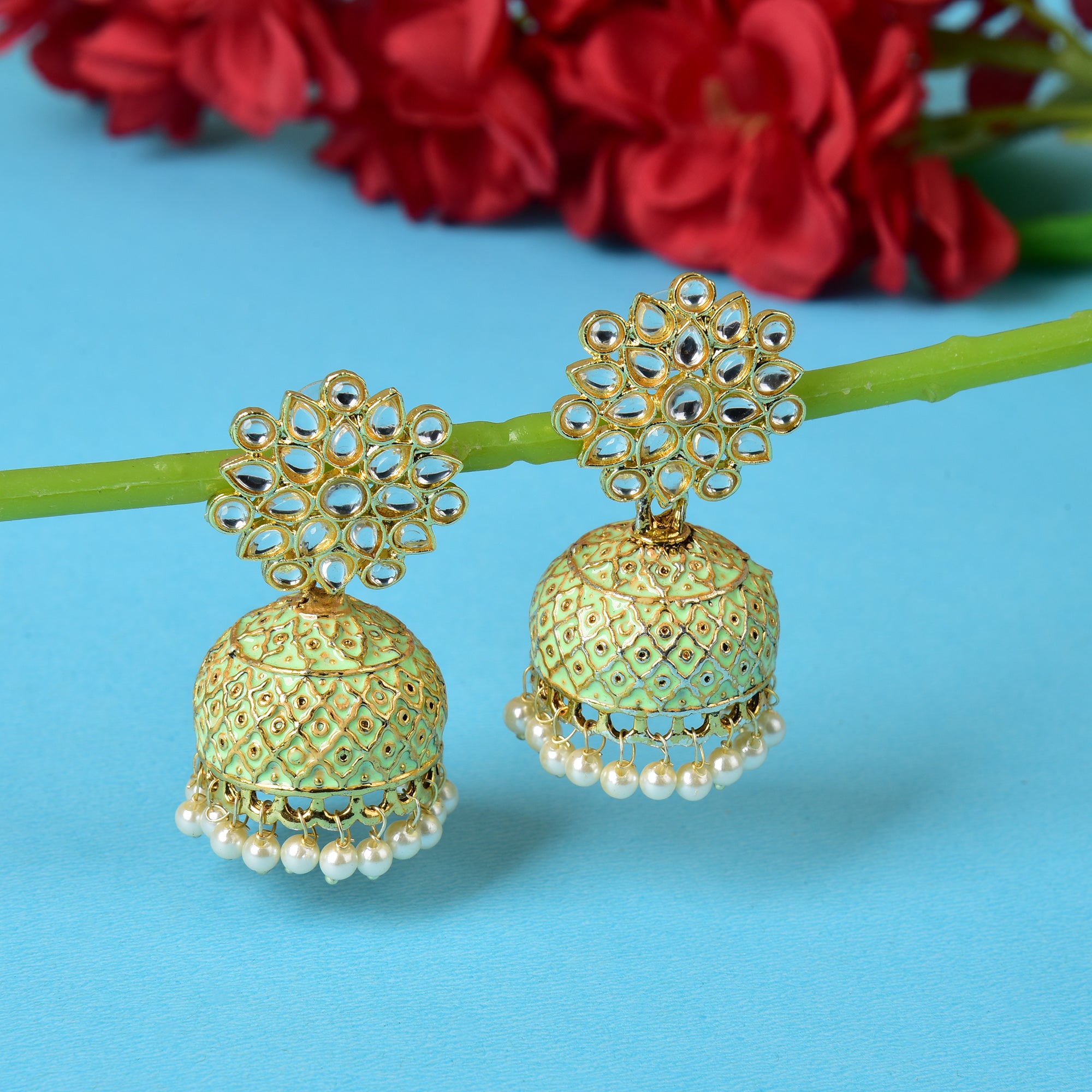 Gold Plated Brass Kundan Stones Earrings