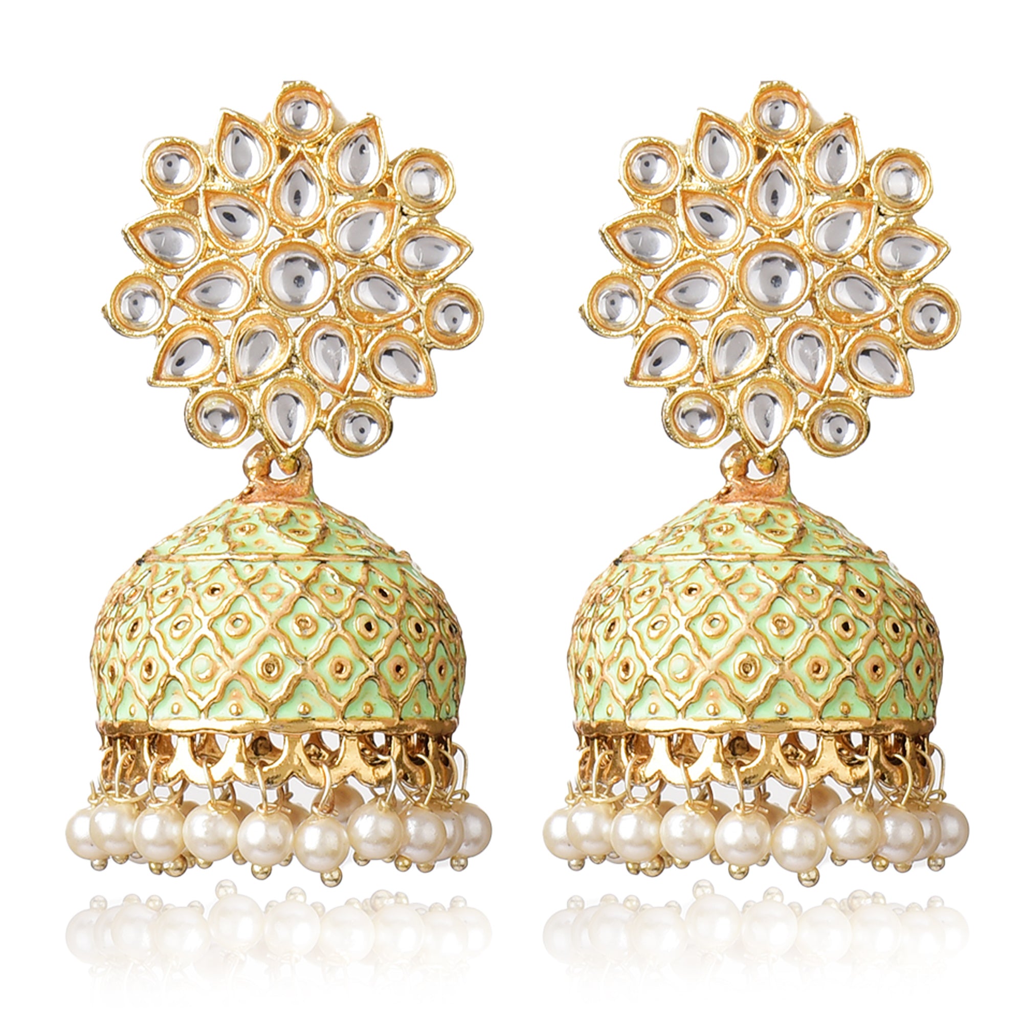 Gold Plated Brass Kundan Stones Earrings