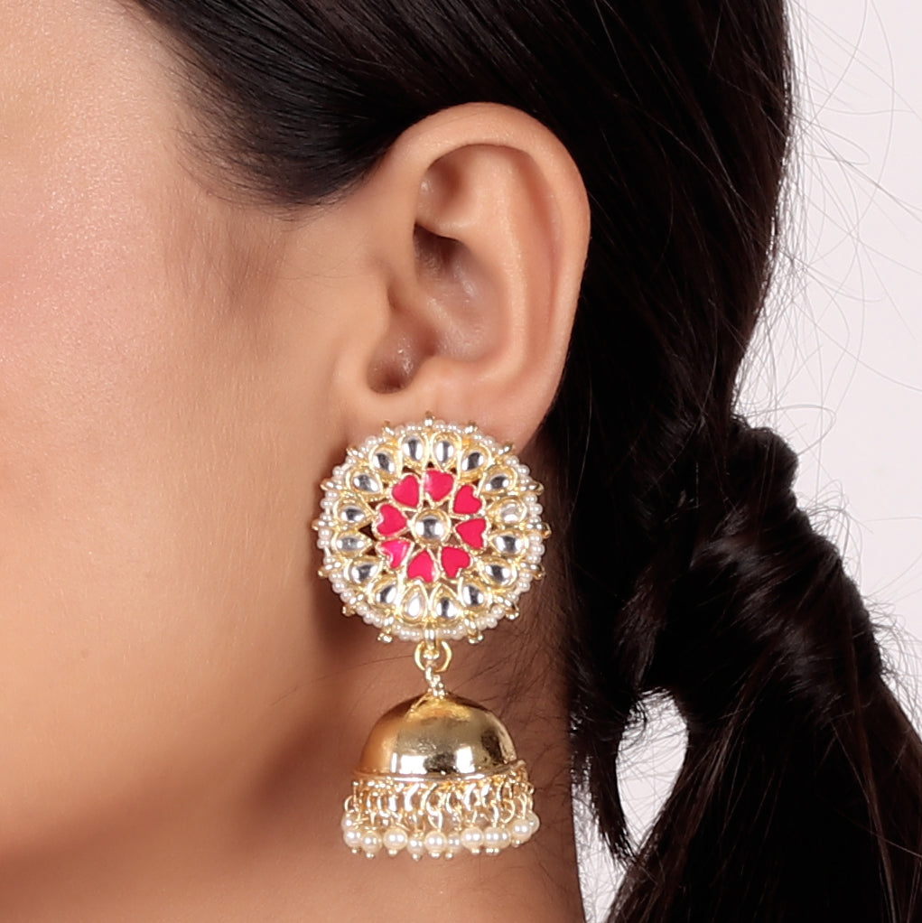 Graceful Gold Plated Kundan & Pearls Traditional Jhumki Earring