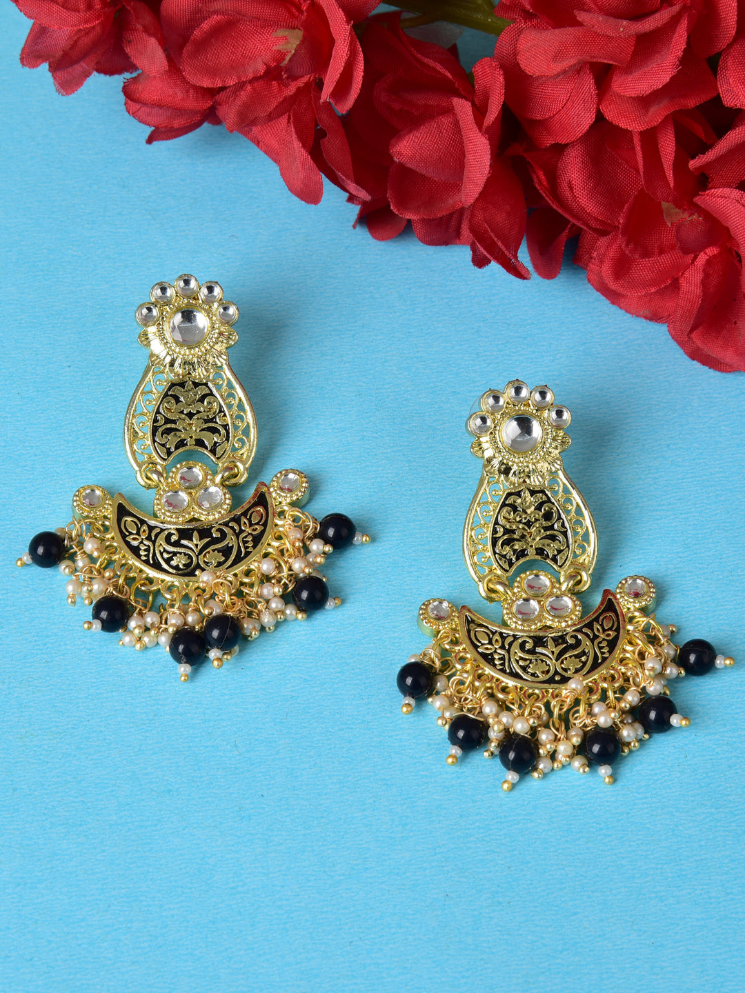 Pearls Enamelling Mutiple Layered Chandbali Earring