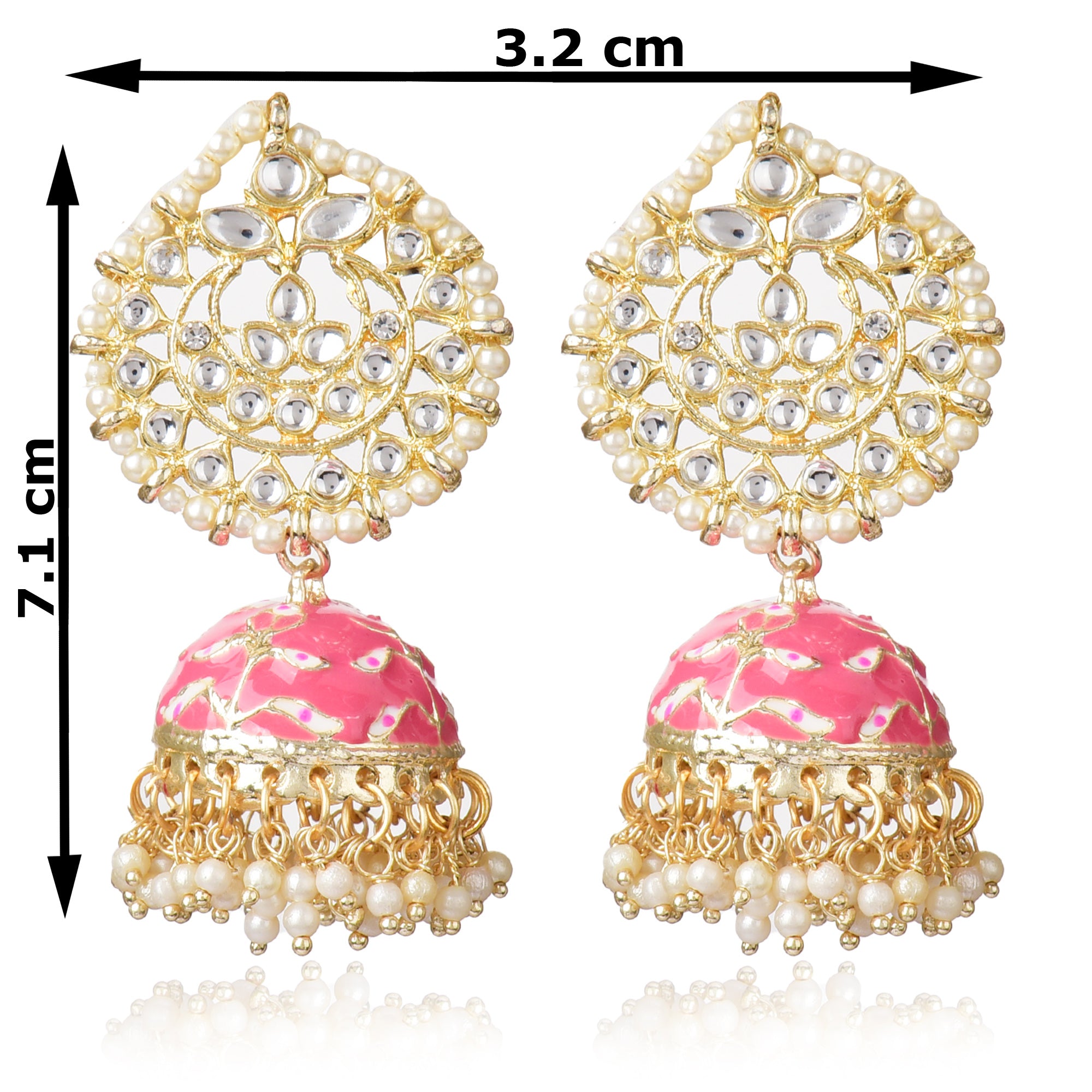 Pearl Gold Plated Kundan Meenakari Jhumka/Jhumki Earring