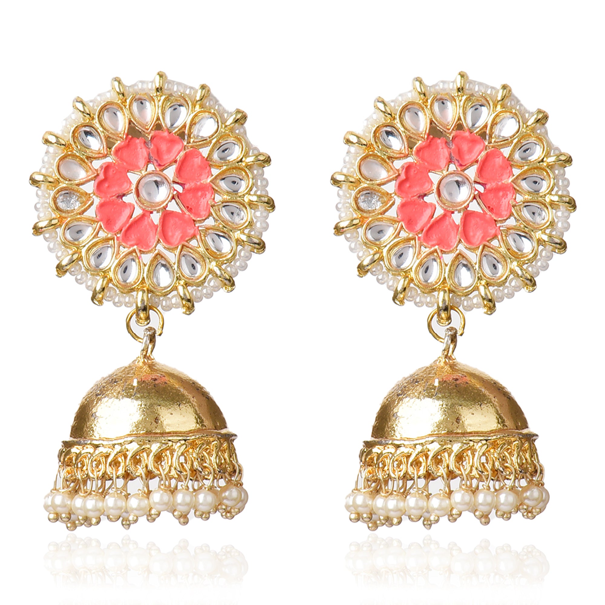 Graceful Gold Plated Kundan & Pearls Traditional Jhumki Earring