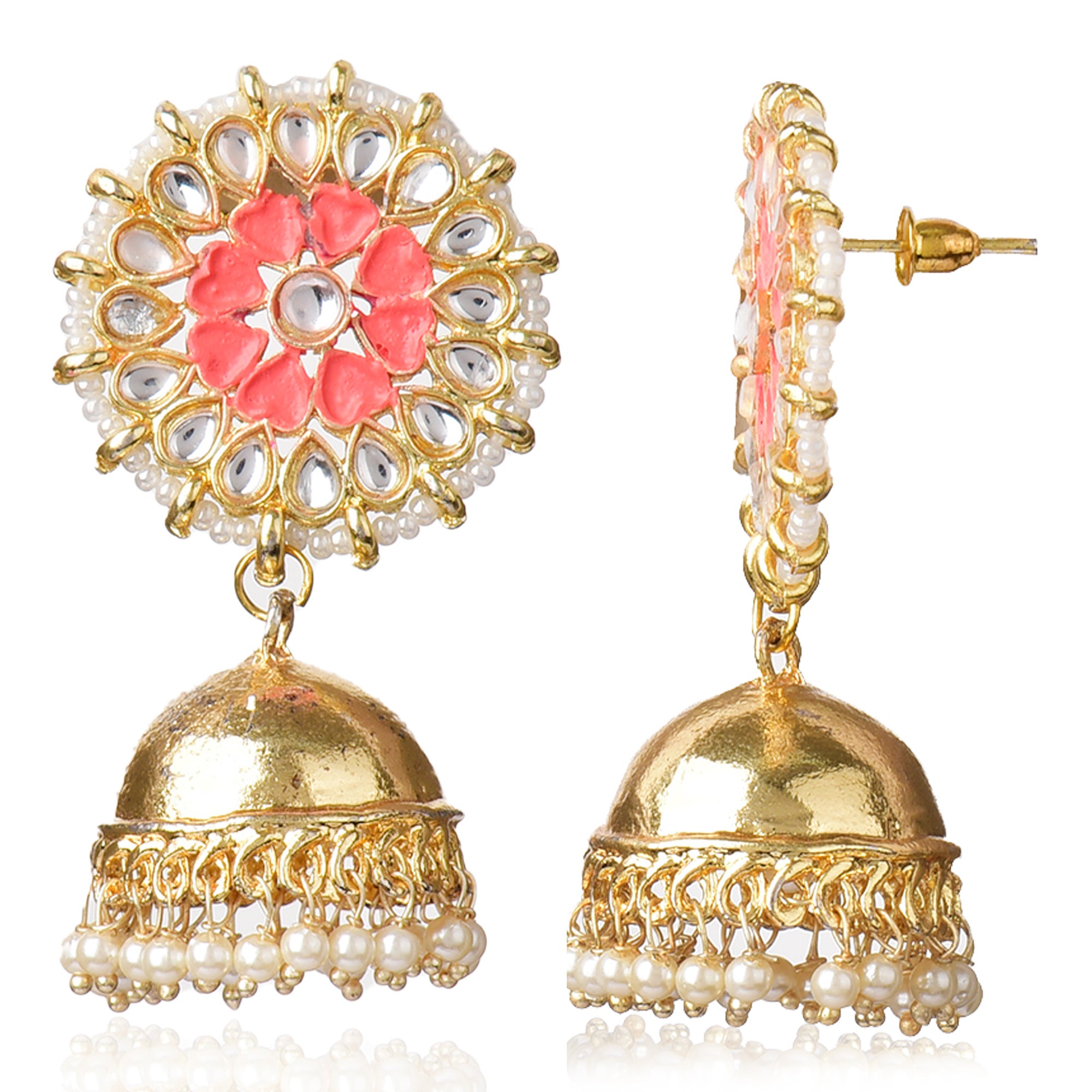 Graceful Gold Plated Kundan & Pearls Traditional Jhumki Earring