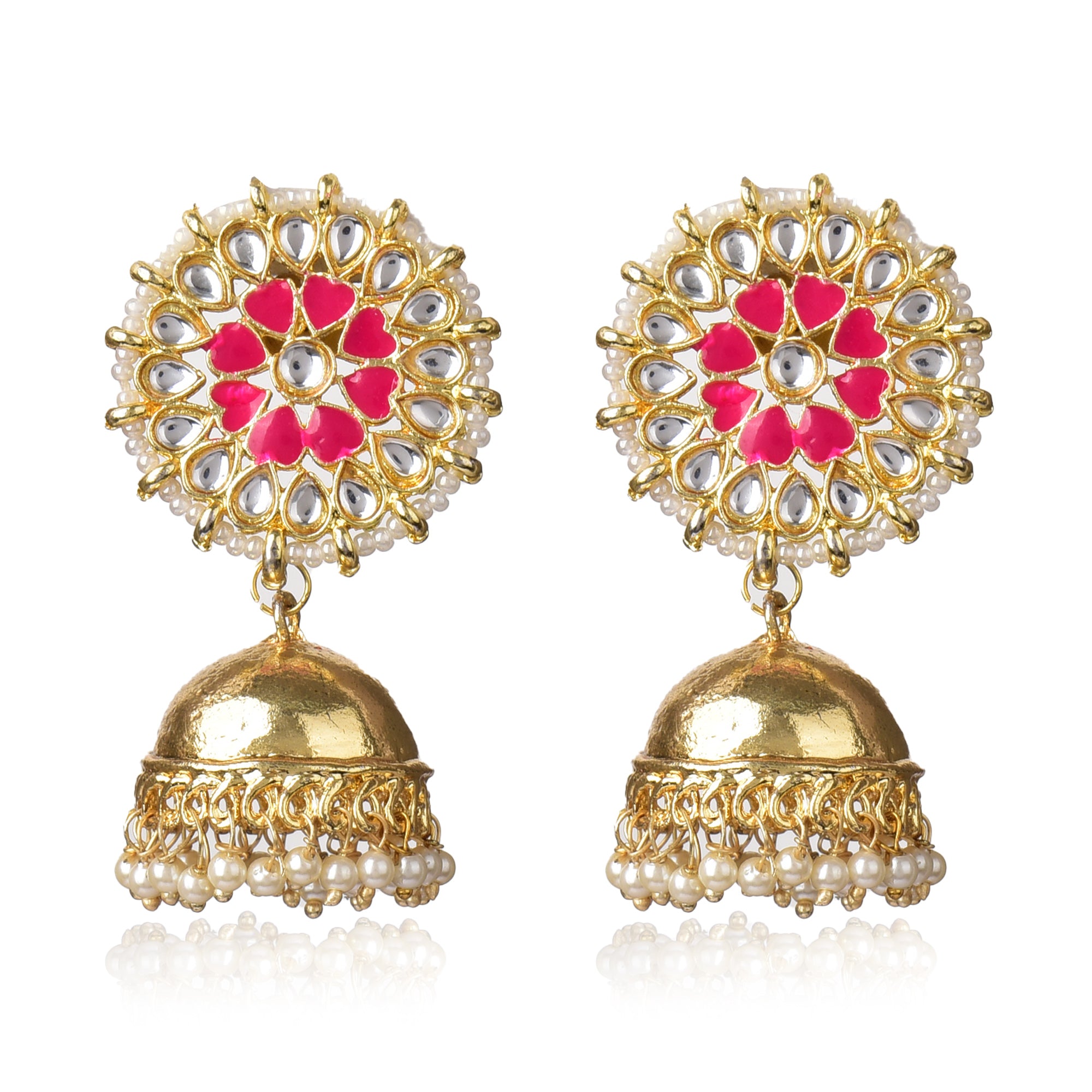 Graceful Gold Plated Kundan & Pearls Traditional Jhumki Earring