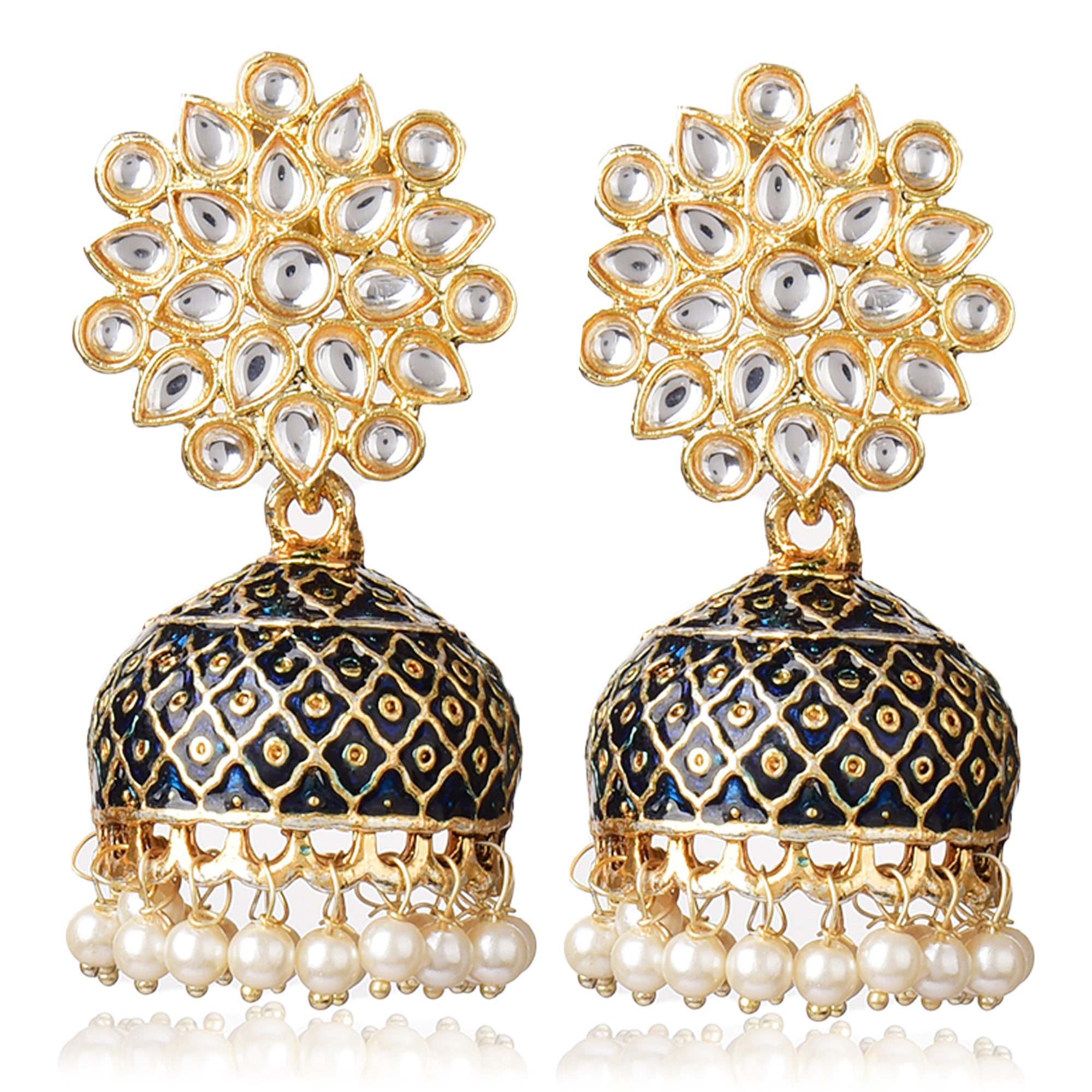 Gold Plated Brass Kundan Stones Earrings