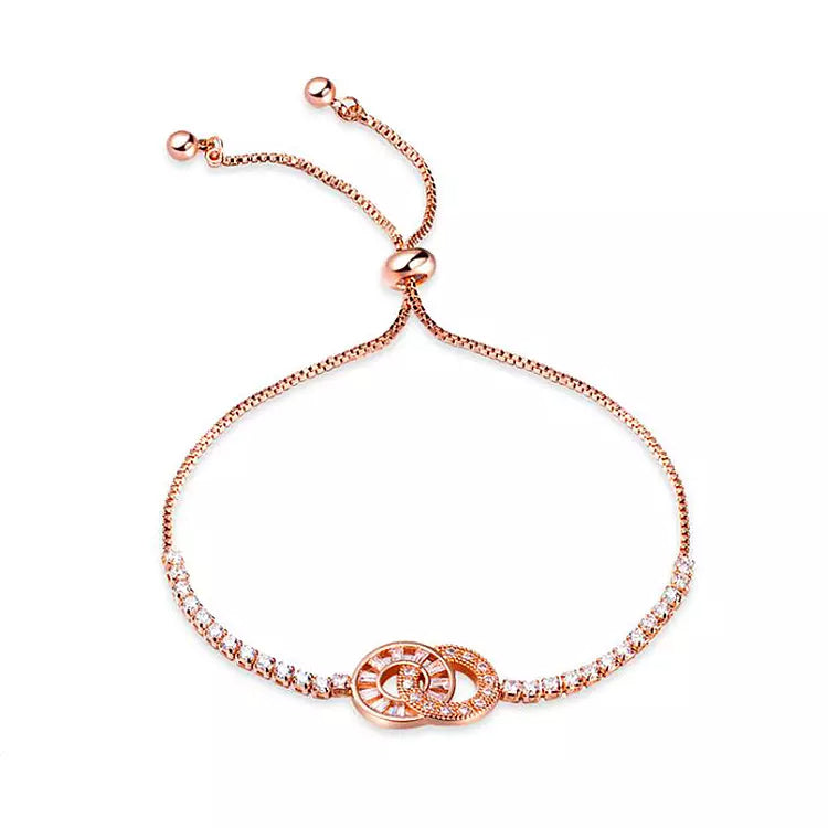 Interlocking Circle Charm PVD Gold Plated Cubic Zirconia Tennis Chain Bracelet