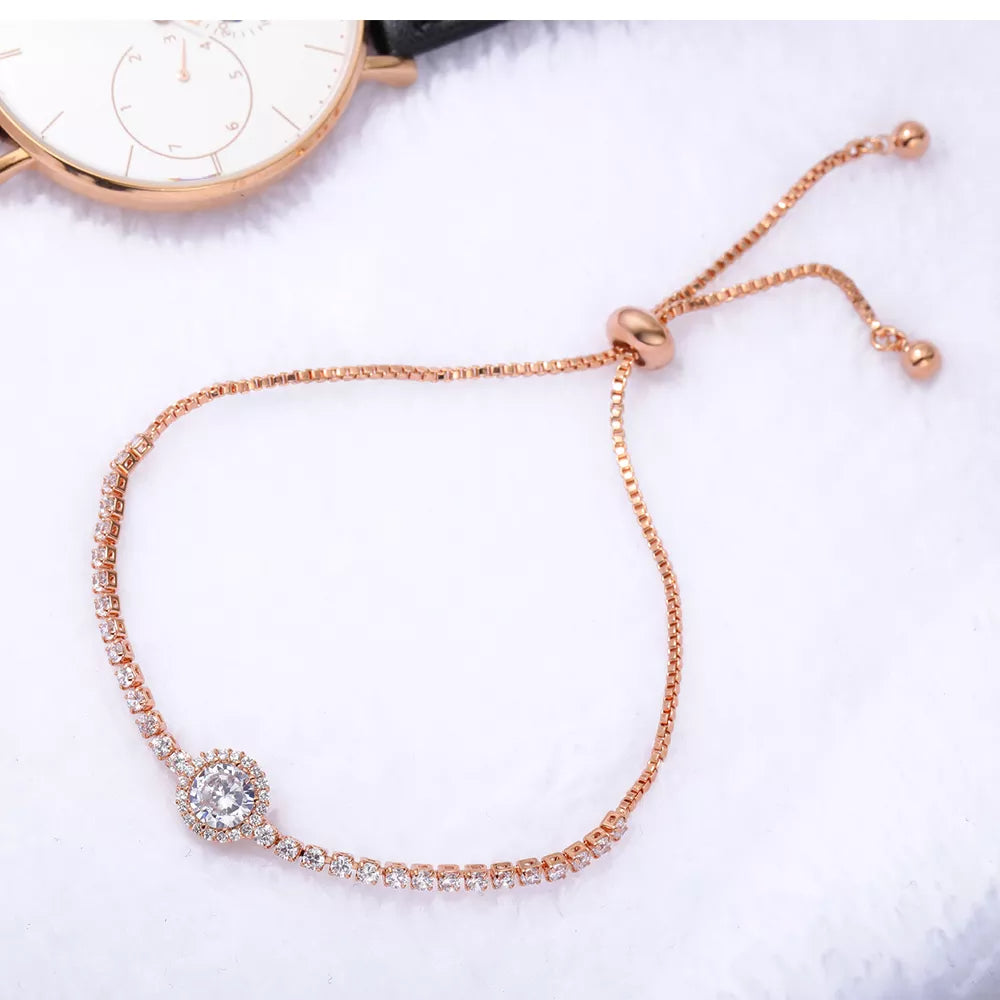 Adjustable 3mm Rose Gold d blue moissanite Diamond Tennis Chain bracelet