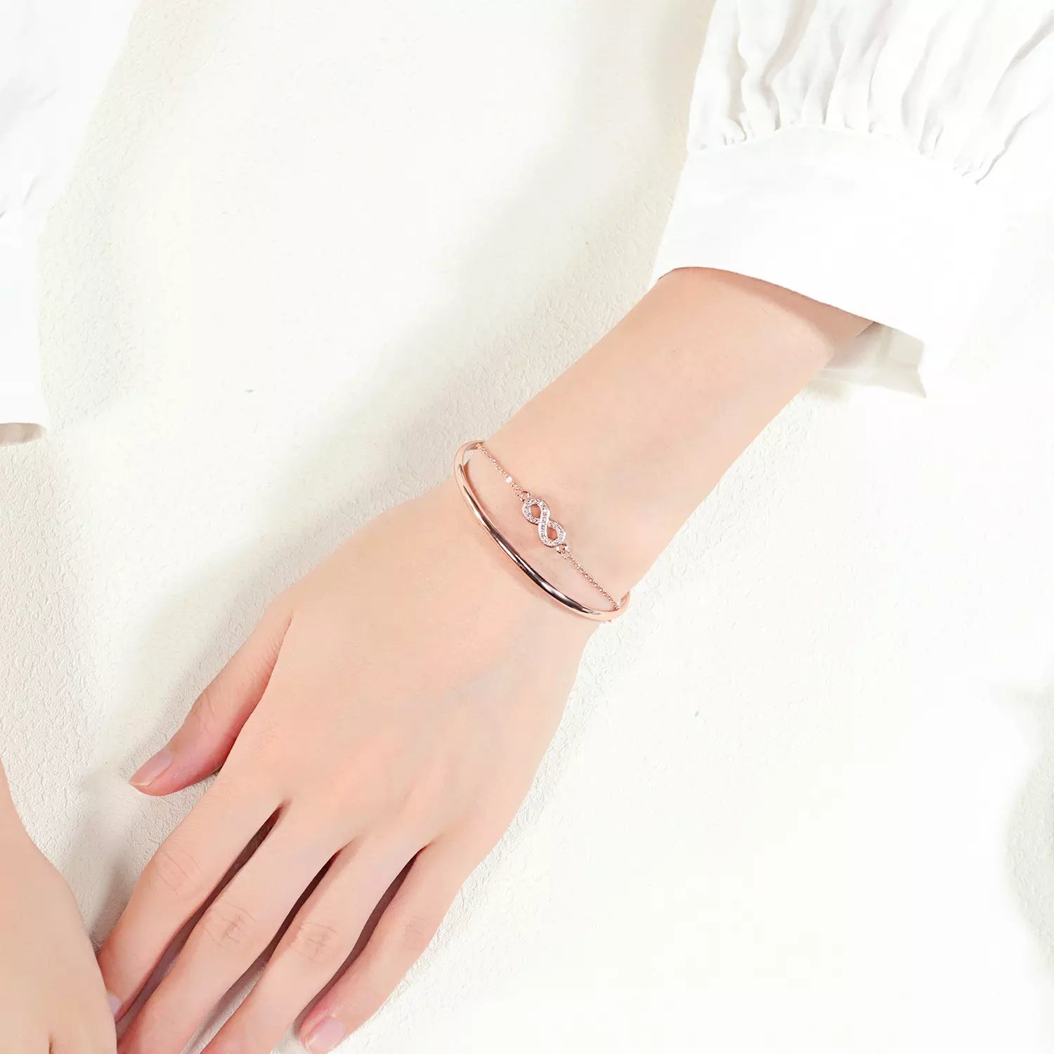 Rose Gold Chain Bracelet Double Layer Infinity Open Cuff Bangle