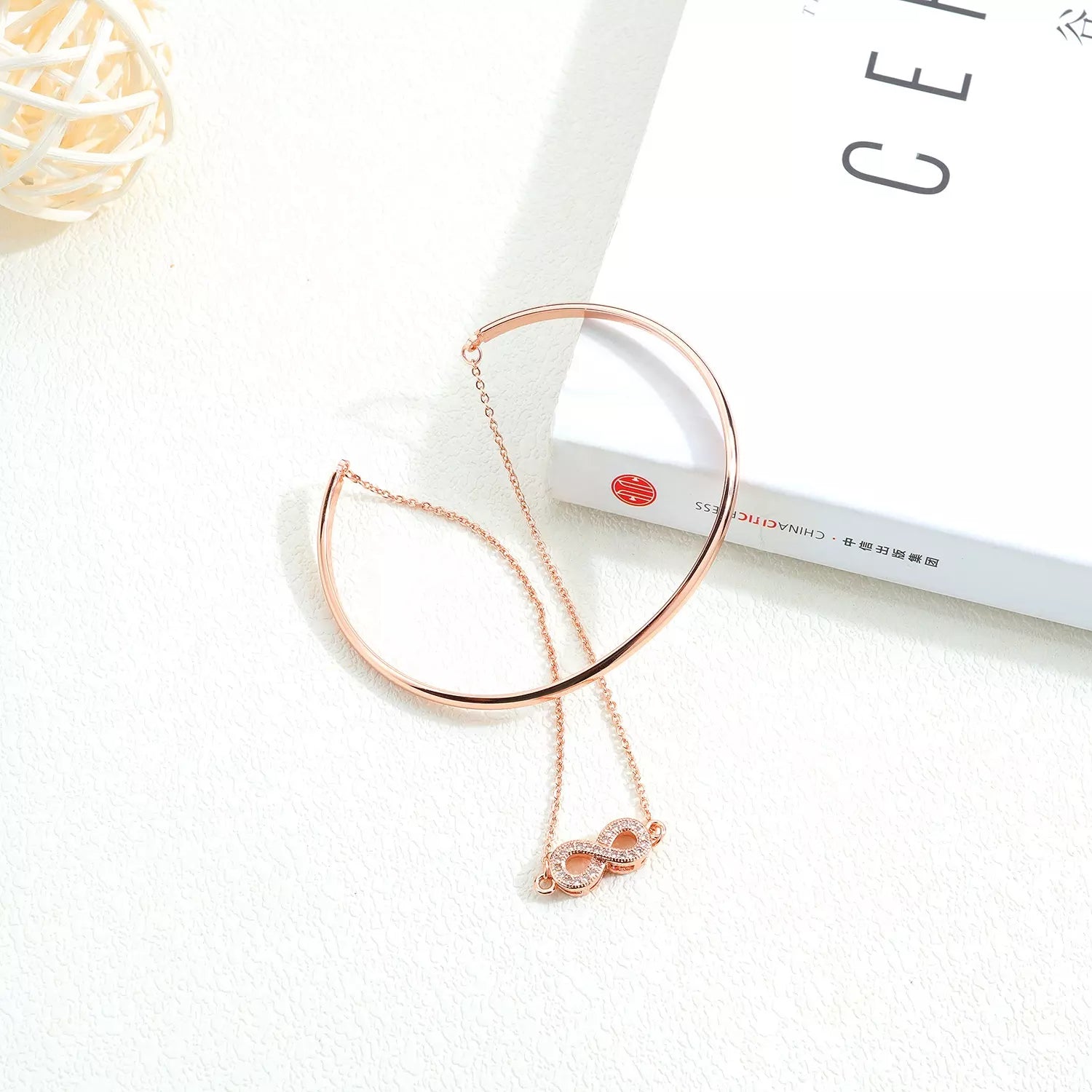 Rose Gold Chain Bracelet Double Layer Infinity Open Cuff Bangle