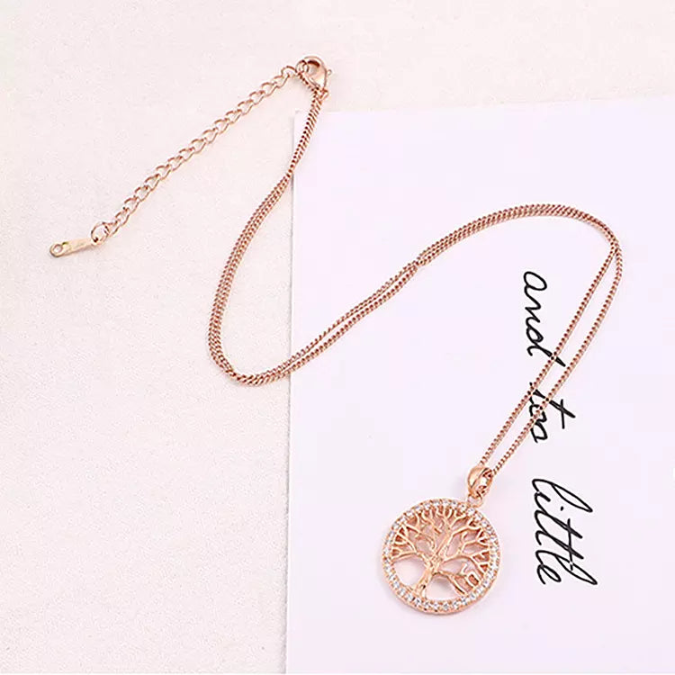 Non Tarnish Jewelry Gold Plated Zircon Tree of Life Necklace Pendant