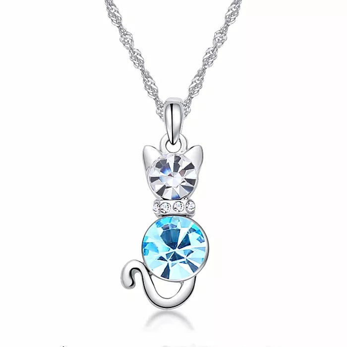 Colorful Crystal Diamond Cute Animal Cat Pendant necklace