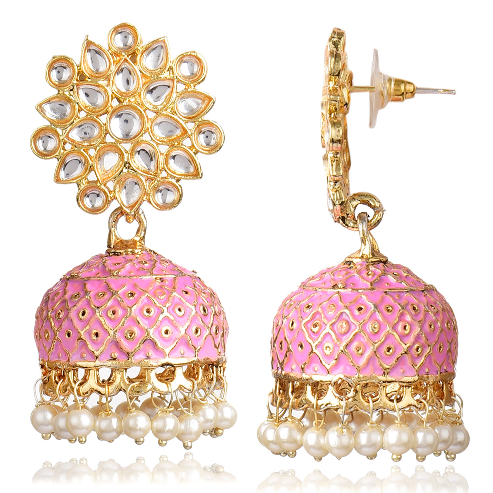 Gold Plated Brass Kundan Stones Earrings